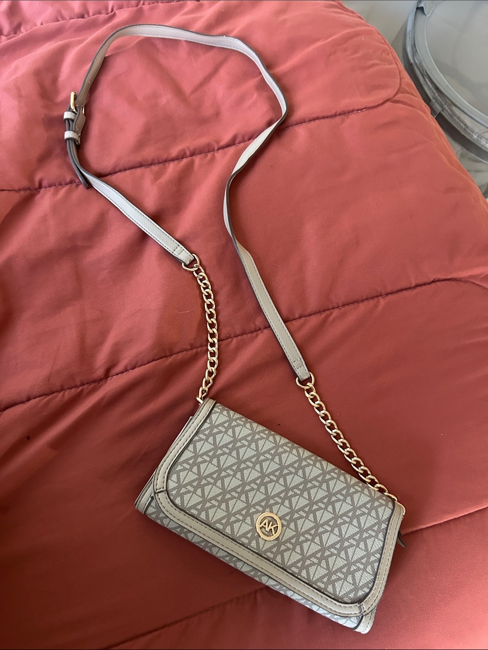 Anne Klein Gray Logo Chain-Accent Crossbody